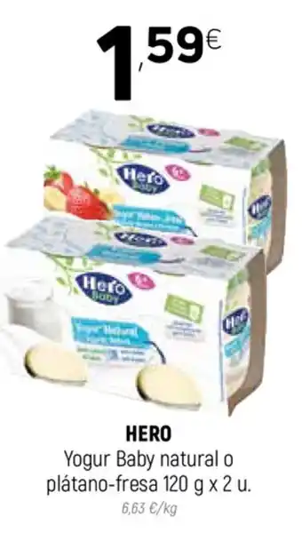 Coviran Hero Yogur Baby natural o plátano-fresa 120g x 2u oferta