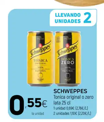 Coviran Schweppes Tonica original o zero lata 25cl oferta