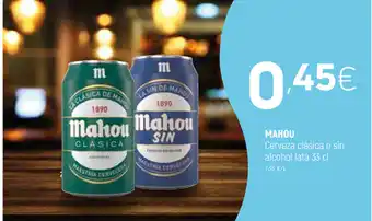 Coviran Mahou Cerveza clásico o sin alcohol lata 33cl oferta