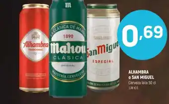 Coviran Alhambra o San Miguel Cerveza lata 50 cl. oferta