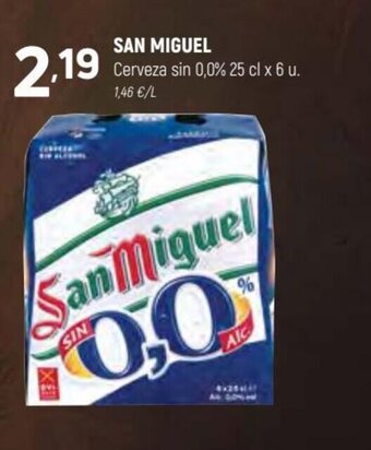 Coviran San Miguel Cerveza sin 0.0% 25 cl. x 6 u, oferta