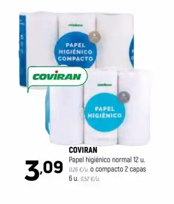 Coviran Coviran Papel higiénico normal 12 u, o compacto capas 6 u, oferta