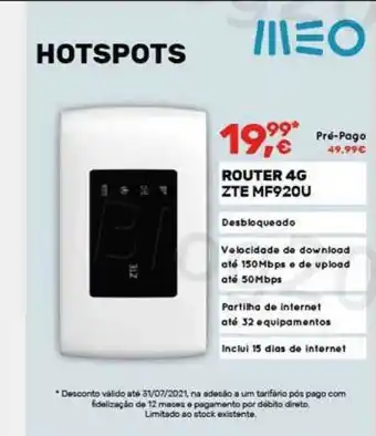 Worten Router 4g Zte Mf920u Hotspots Meo oferta