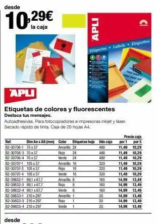 Staples Kalamazoo Desde 10,29€ la caja apli etiquetas de colores y fluorescentes destaca tus mensajes. autoadhesivas. para fotocopiadoras oferta