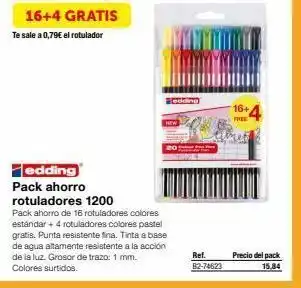 Staples Kalamazoo 16+4 gratis te sale a 0,79€ el rotulador edding pack ahorro rotuladores 1200 pack ahorro de 16 rotuladores colores estánda oferta