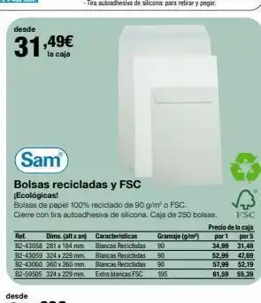 Staples Kalamazoo Desde 31,49€ la caja sam bolsas recicladas y fsc ¡ecológicas! bolsas de papel 100% reciclado de 90 g/m² o fsc. cierre c oferta