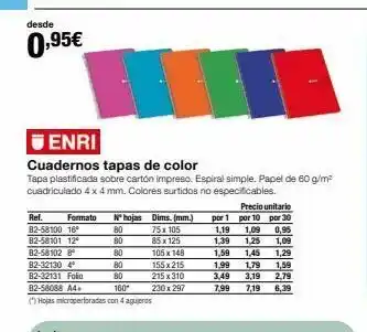 Staples Kalamazoo Desde 0,95€ enri cuadernos tapas de color tapa plastificada sobre cartón impreso. espiral simple. papel de 60 g/m² cuadri oferta
