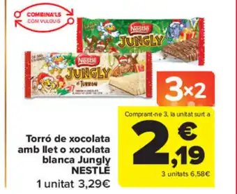 Carrefour Torró de xocolata amb llet o xocolata blanca Jungly Nestlé oferta