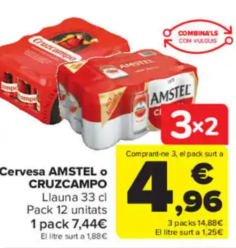 Carrefour Cervesa Amstel o cruzcampo 33 cl. oferta
