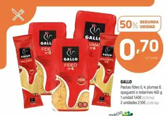 Coviran 50% segunda unidad gallo pastas fideos 0, 4, plumas 6 spaguetti o tallarines oferta