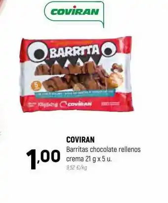 Coviran barritas chocolate rellenos crema