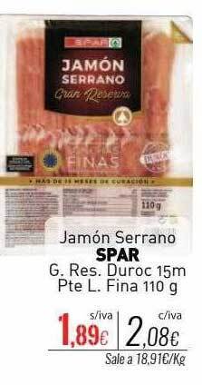 Cuevas Cash Jamón serrano spar g res duroc 15m pte l. fina oferta