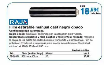 Staples Kalamazoo Raja film estirable manual cast negro opaco oferta