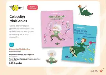 Colección mini genios editorial éccomi albert eistein y su teoria genial marie curie y el descubrimiento atómico n