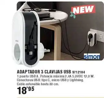 Optimus Adaptador 3 clavijas usb oferta