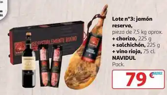 Alcampo Lote n°3: jamón reserva + chorizo + salchichón + vino rioja navidul oferta