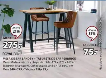 JYSK Royaloak mesa de bar sandby + taburete de br pebringe oferta