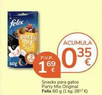 Consum Snacks para gatos party mix original felix oferta