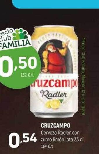 Coviran Cruzcampo cerveza radler con zumo limón oferta