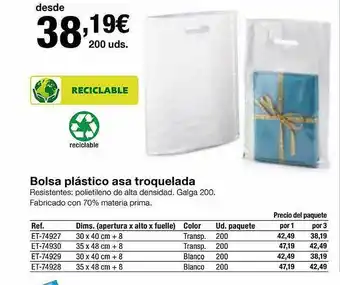 Staples Kalamazoo Bolsa plástico asa troquelada oferta