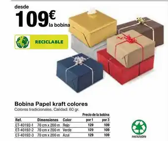 Staples Kalamazoo Bobina papel kraft colores oferta