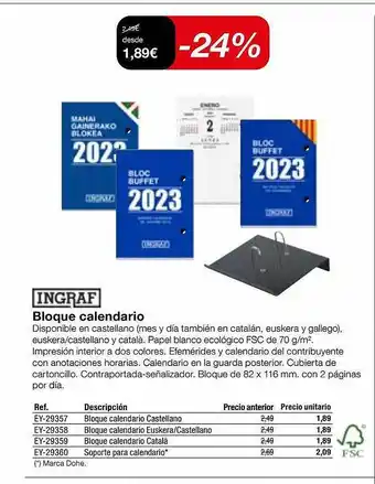 Staples Kalamazoo Ingraf bloque calendario oferta