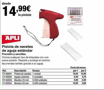 Staples Kalamazoo Apli pistola de navetes de aguja estándar oferta