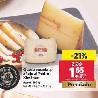 Lidl Queso mezcla añejo al pedro ximénez oferta