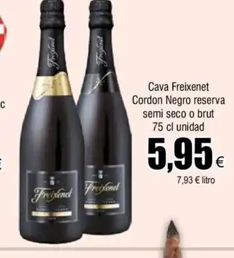 FROIZ Cava Freixenet Cordon Negro Reserva Semi Seco o Brut 75 Cl Unidad oferta