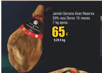 FROIZ Jamon Serrano Grand Reserva 50% Raza Duroc 15 Meses 7 Kg Aprox oferta