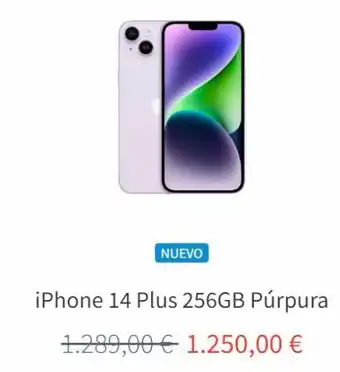 K-tuin Nuevo iphone 14 plus 256gb púrpura 1.289,00 € 1.250,00 € oferta