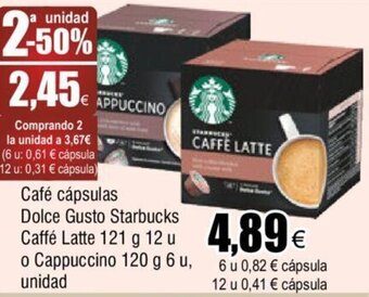 FROIZ Cafe Capsulas Dolce Gusto Starbucks Caffe Latte 121 g 12 u o Cappuccino 120 g 6 u Unidad oferta