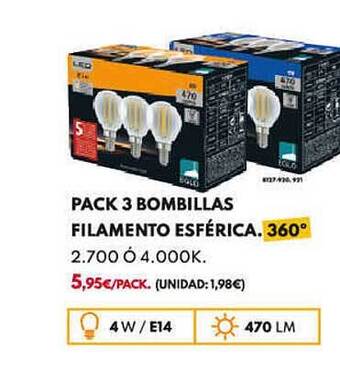 BricoCentro Pack 3 bombillas filamento esférica 360° oferta
