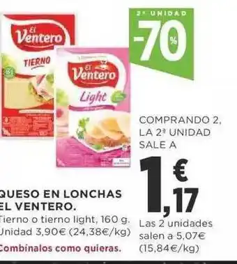 Supercor 2a unidad -70% queso en lonchas el ventero oferta