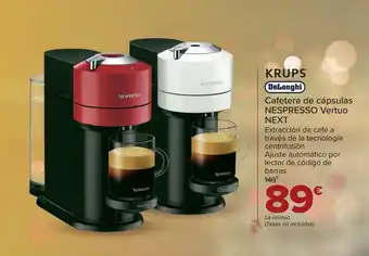 Carrefour Cafetera de cápsulas nespresso vertuo next delonghi krups oferta