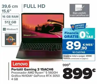 Carrefour Portátil gaming 3 15ach6 lenovo oferta