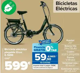 Carrefour Bicicleta eléctrica plegable orus e-1000 oferta