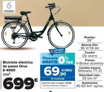 Carrefour Bicicleta eléctrica de paseo orus e-4000 oferta