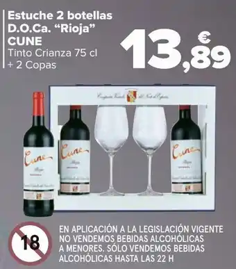 Carrefour Estuche 2 botellas d.o.ca. ''rioja'' cune tinto crianza + 2 copas oferta