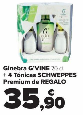 Carrefour Ginebra g'vine + 4 tónicas schweppes premium de regalo oferta