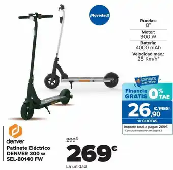 Carrefour Denver patinete eléctrico denver 300 w sel-80140 fw oferta