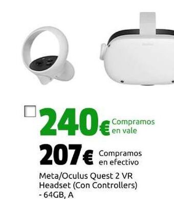 CeX Meta/oculus quest 2 vr headset (con controllers) - 64gb, a oferta