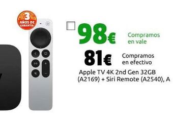CeX Apple tv 4k 2nd gen 32gb (a2169) + siri remote (a2540), a oferta