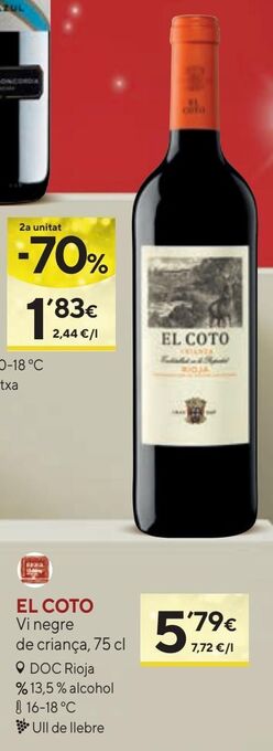 Caprabo Vino crianza el coto oferta