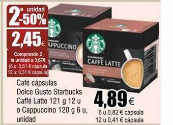 FROIZ 2a unidad -50% café cápsulas dolce gusto starbucks caffé latte o cappuccino oferta