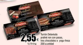 FROIZ Turrón delaviuda praliné ron con pasas, tres chocolates o yogu-fresa oferta