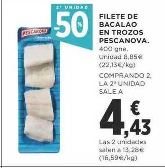 Supercor 2a unidad -50% filete de bacalao en trozos pescanova oferta