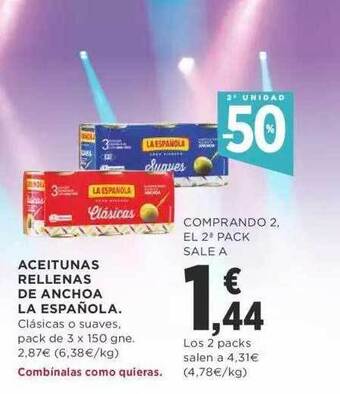 Supercor 2a unidad -50% aceitunas rellenas de anchoa la española oferta