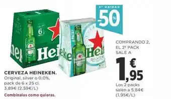 Supercor 2a unidad -50% cerveza heineken original silver 0.0% oferta