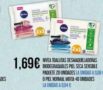 Claudio Nivea toallitas desmaquilladoras biodegradables piel seca sensible paquete 20 o piel normal mixta 40 oferta